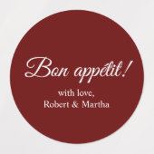 Elegant Dark Red Bon Appetit Custom Personalized Etiketten (Design 2)