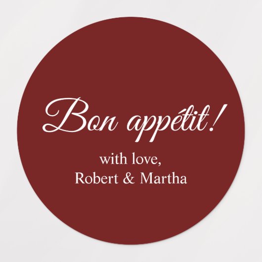 Elegant Dark Red Bon Appetit Custom Personalized Etiketten (Design 2)