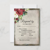 Elegant Dark Red Floral Grunge Gray Goth Wedding RSVP Karte (Vorderseite)
