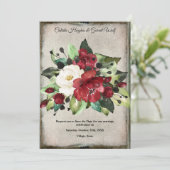 Elegant Dark Red Floral Grunge Gray Goth Wedding Save The Date (Stehend Vorderseite)
