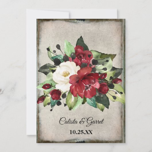 Elegant Dark Red Floral Grunge Gray Goth Wedding Save The Date (Rückseite)