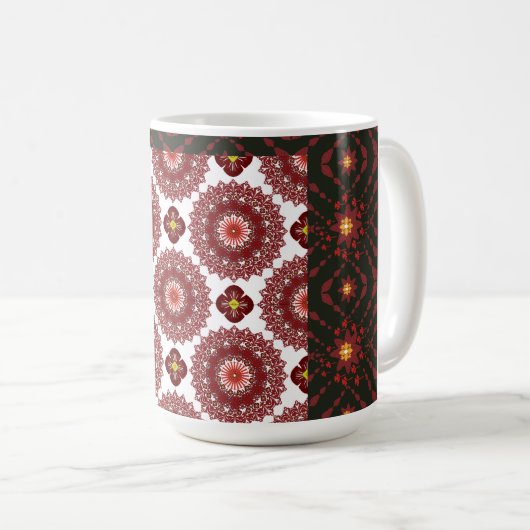 Elegant Dark Red Geometric Pattern Ceramic Mug – A Kaffeetasse (VorderseiteRechts)