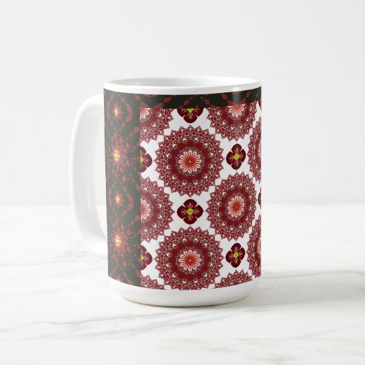 Elegant Dark Red Geometric Pattern Ceramic Mug – A Kaffeetasse (Vorderseite Links)