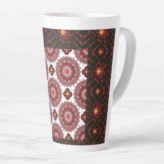 Elegant Dark Red Geometric Pattern Ceramic Mug – A Milchtasse (Rechte Ecke)
