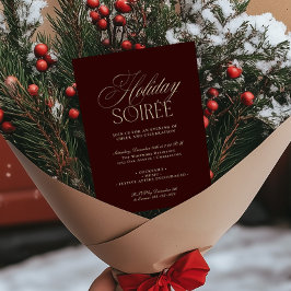 Elegant Dark Red Holiday Dinner Party Invitation Feiertagskarte