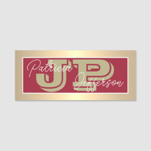 Elegant Dark Red Luxury Gold Monogram Beruflich Namensschild