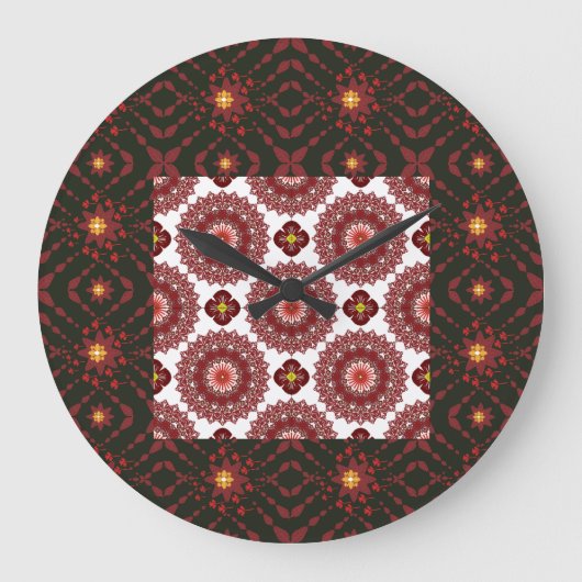 Elegant Dark Red Mandala Geometric Wall Clock – Ar Große Wanduhr (Vorderseite)