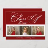 Elegant Dark Red Maroon 3 Foto Uni-Abschluss Einladung (Vorne/Hinten)