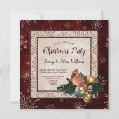 Elegant Dark Red mit Kardinal Weihnachts-Party Einladung (Vorderseite)