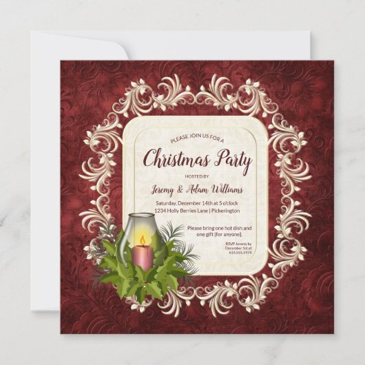 Elegant Dark Red mit Kerzenlicht Weihnachts-Party Einladung (Vorderseite)
