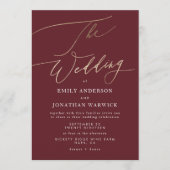 Elegant Dark Red Plum Burgundy Gold Die Hochzeit Einladung (Vorderseite)