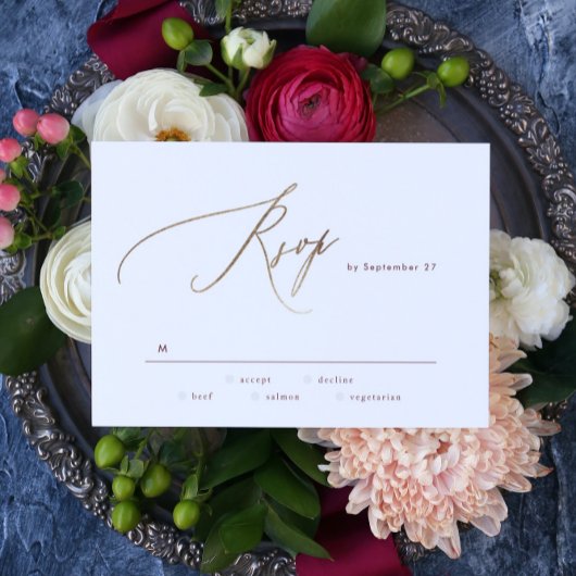 Elegant Dark Red Plum Burgundy Gold Die Hochzeit RSVP Karte