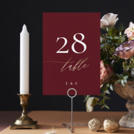 Elegant Dark Red Plum Burgundy Gold Die Hochzeit Tischnummer