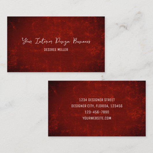 Elegant Dark Red Texture Country Rustikal Visitenkarte (Vorne/Hinten)