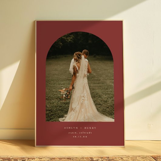 Elegant Dark Red Wedding Couple Photo Arch Poster
