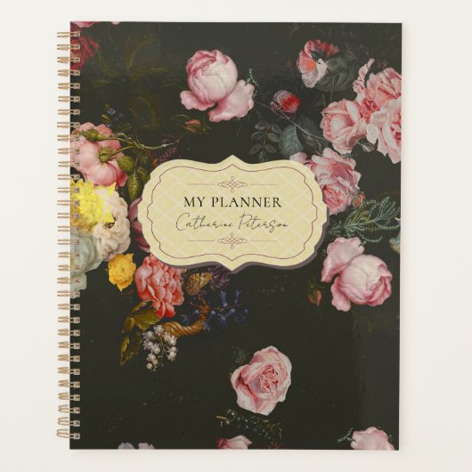Elegant Dark Rich Chic Floral Pink Roses Planer (Vorderseite)