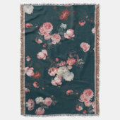 Elegant Dark Rich Dutch Floral Pink Roses Decke (Vorderseite Vertikal)