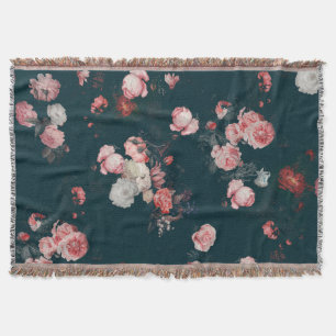 Elegant Dark Rich Dutch Floral Pink Roses Decke