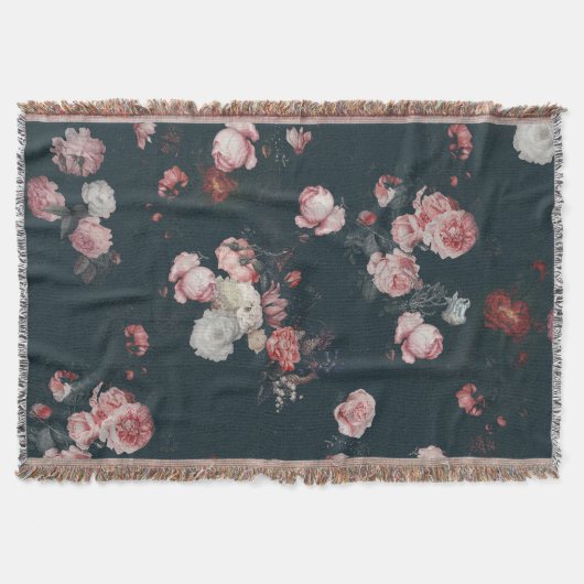 Elegant Dark Rich Dutch Floral Pink Roses Decke (Vorderseite)