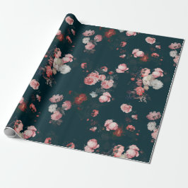 Elegant Dark Rich Dutch Floral Pink Roses Geschenkpapier