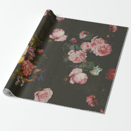 Elegant Dark Rich Dutch Floral Pink Roses Geschenkpapier