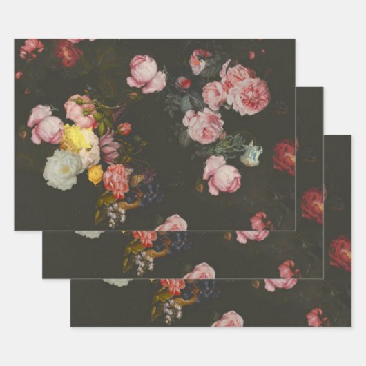 Elegant Dark Rich Dutch Floral Pink Roses Geschenkpapier Set (Set)
