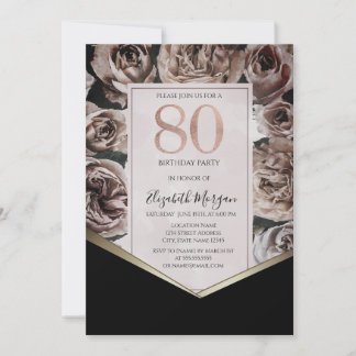 Elegant Dark Rose 80. Geburtstag Einladung
