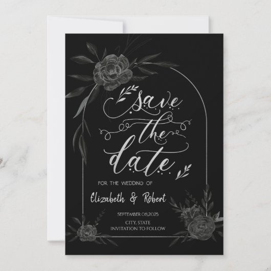 Elegant Dark Rose Black Gothic Save the Date (Vorderseite)