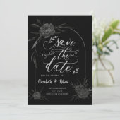 Elegant Dark Rose Black Gothic Save the Date (Stehend Vorderseite)