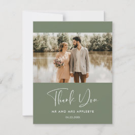 Elegant Dark sage green Hochzeit Foto Vielen Dank Dankeskarte