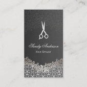 Elegant Dark Silver Damask - Haarstylistin Visitenkarte (Vorderseite)