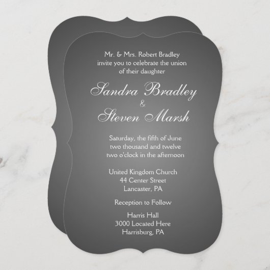 Elegant Dark Silver Wedding Invitation 5"x 7" Einladung (Vorne/Hinten)