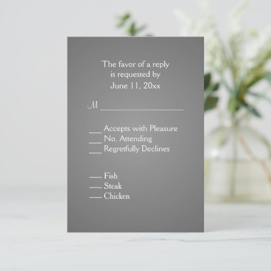 Elegant Dark Silver Wedding RSVP mit Menü (Stehend Vorderseite)