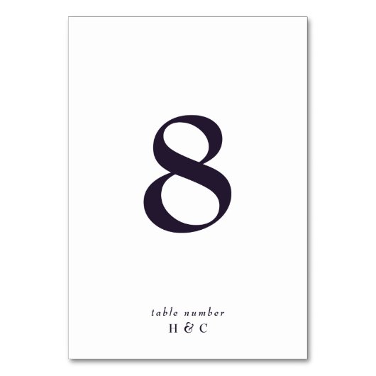 Elegant Dark Simple White bei Lila Hochzeit Tischnummer (Rückseite)