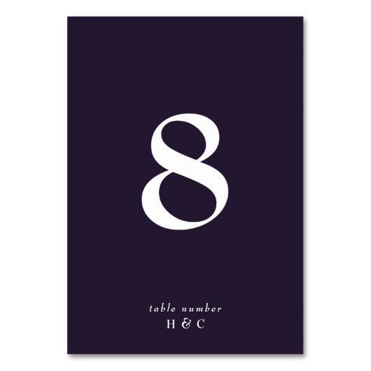 Elegant Dark Simple White bei Lila Hochzeit Tischnummer (Vorderseite)