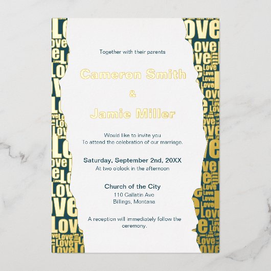 Elegant Dark Slate Gray Liebe Typografy Wedding Folieneinladung (Vorderseite)