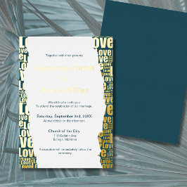 Elegant Dark Slate Gray Liebe Typografy Wedding Folieneinladung