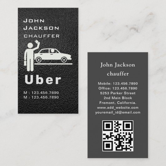 Elegant Dark Taxi Driver/Chauffeur QR Code Visitenkarte (Vorne/Hinten)