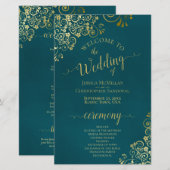 Elegant Dark Teal & Gold Budget Wedding Program (Vorne/Hinten)