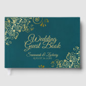 Elegant Dark Teal & Gold Stylish Wedding Gästebuch (Vorderseite)