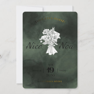 Elegant Dark Teal Watercolor Wedding Invitation wi Einladung