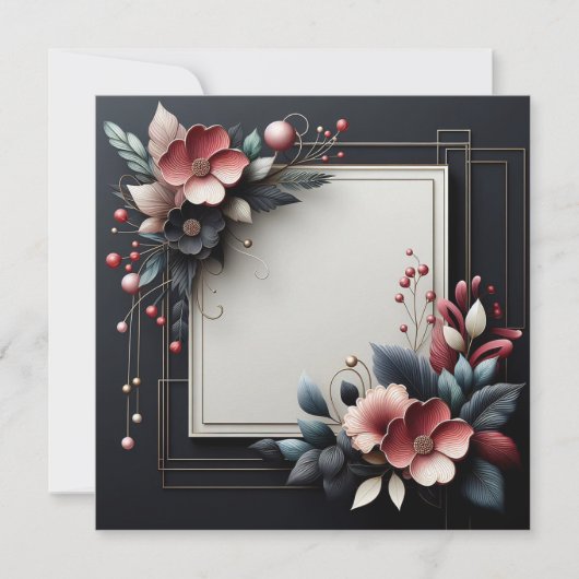 Elegant Dark themed Floral Einladung (Vorderseite)