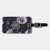 Elegant Dark Violet Floral | Monogramm Gepäckanhänger (Vorderseite horizontal)