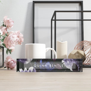 Elegant Dark Violet Floral Namensplakette