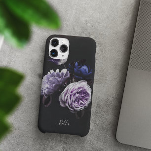 Elegant Dark Violet Floral Peony Personalisiert Case-Mate iPhone 14 Hülle
