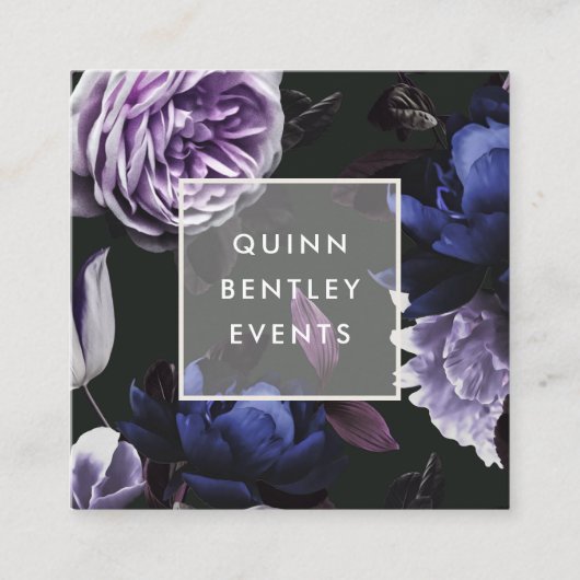 Elegant Dark Violet Floral Quadratische Visitenkarte (Vorderseite)