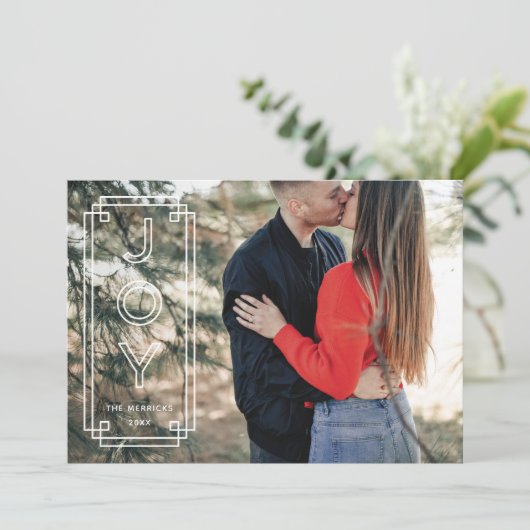 Elegant Deco Joy Frame Full Photo Holiday Card Einladung (Stehend Vorderseite)