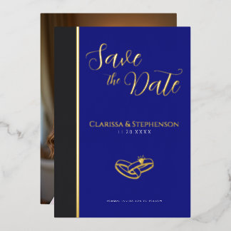 Elegant Deep Blue  Anthracite  Photo Save The Date Folieneinladung