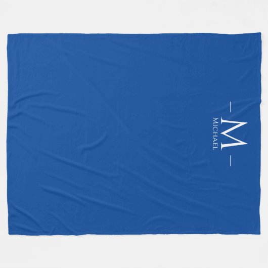 Elegant Deep Blue Monogram Template Large Custom Fleecedecke (Vorderseite (Horizontal))