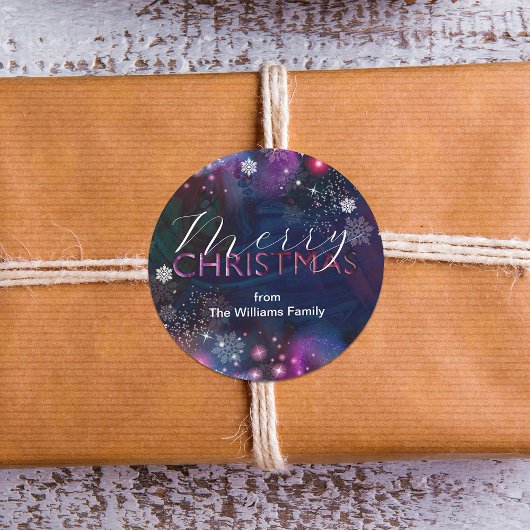 Elegant Deep Blue Pink Winter Wunderland Weihnacht Runder Aufkleber